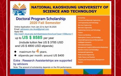 PhD Program Scholarship at NKUST