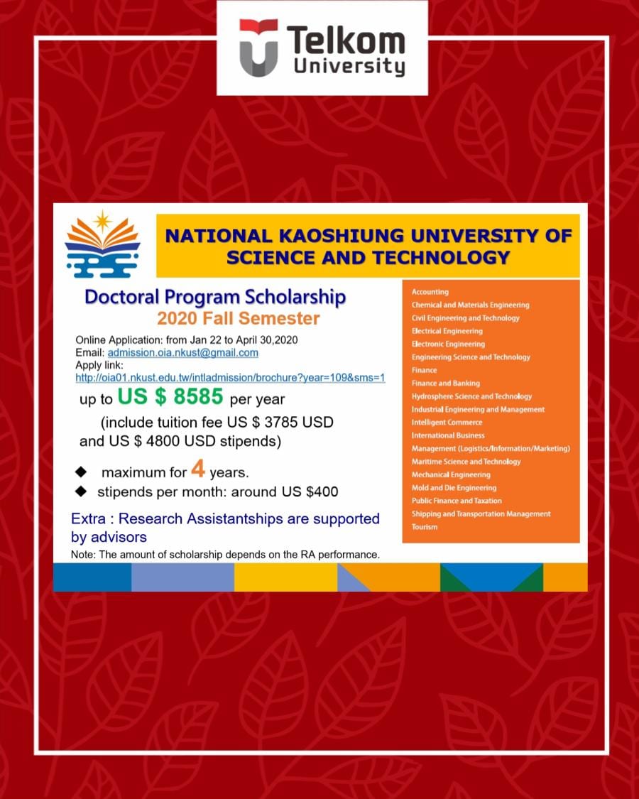 PhD Program Scholarship at NKUST PhD Program Scholarship at NKUST
