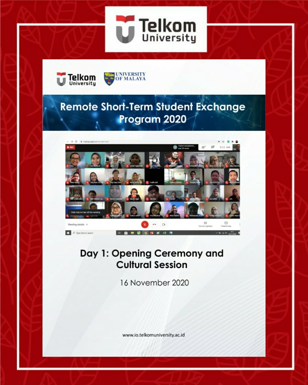 Remote Short-Term Student Exchange Program 2020 Tel U & Univ. of Malaya: “Opening Ceremony & Cultural Session”