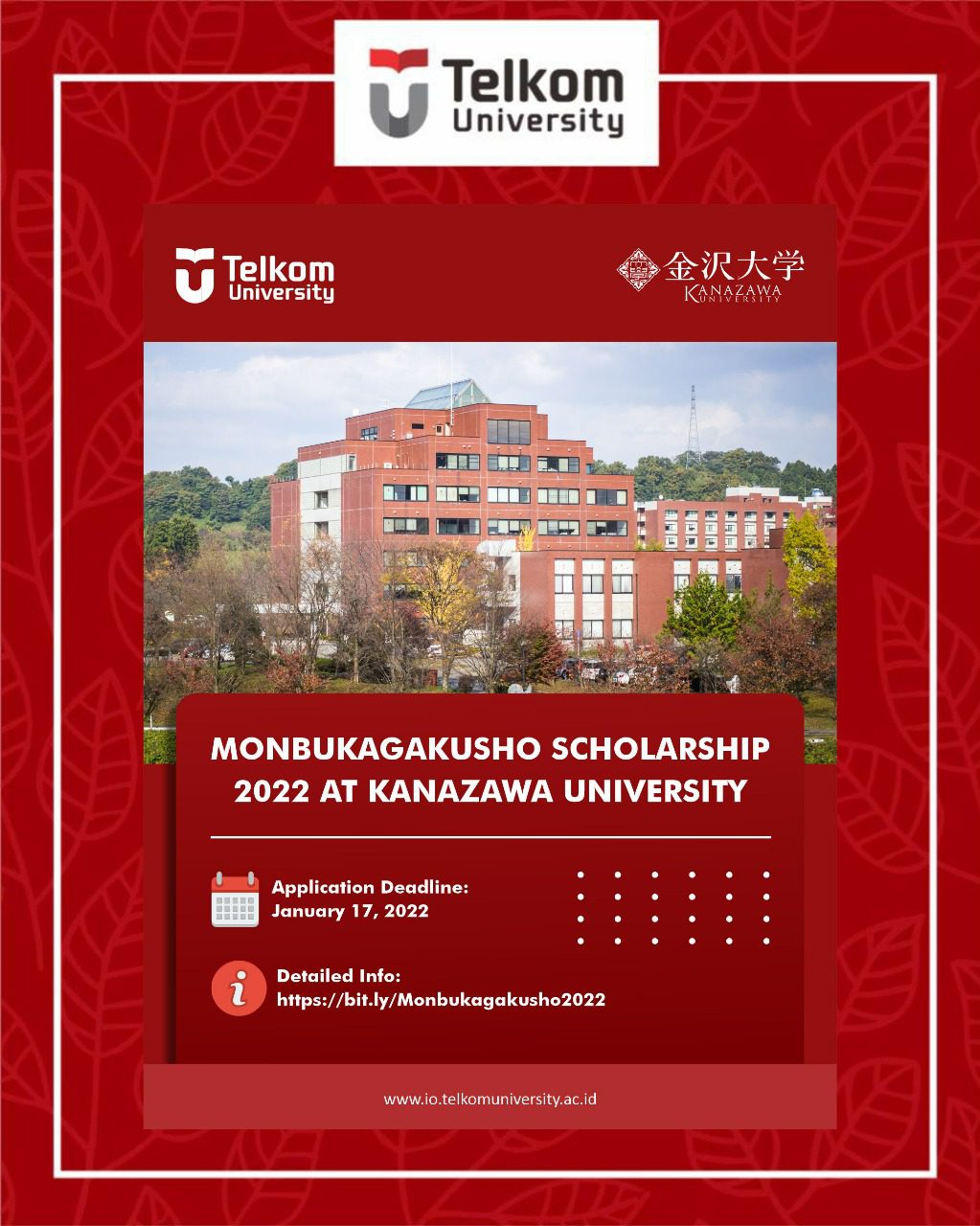 Monbukagakusho Scholarship 2022 at Kanazawa University Monbukagakusho Scholarship 2022 at Kanazawa University