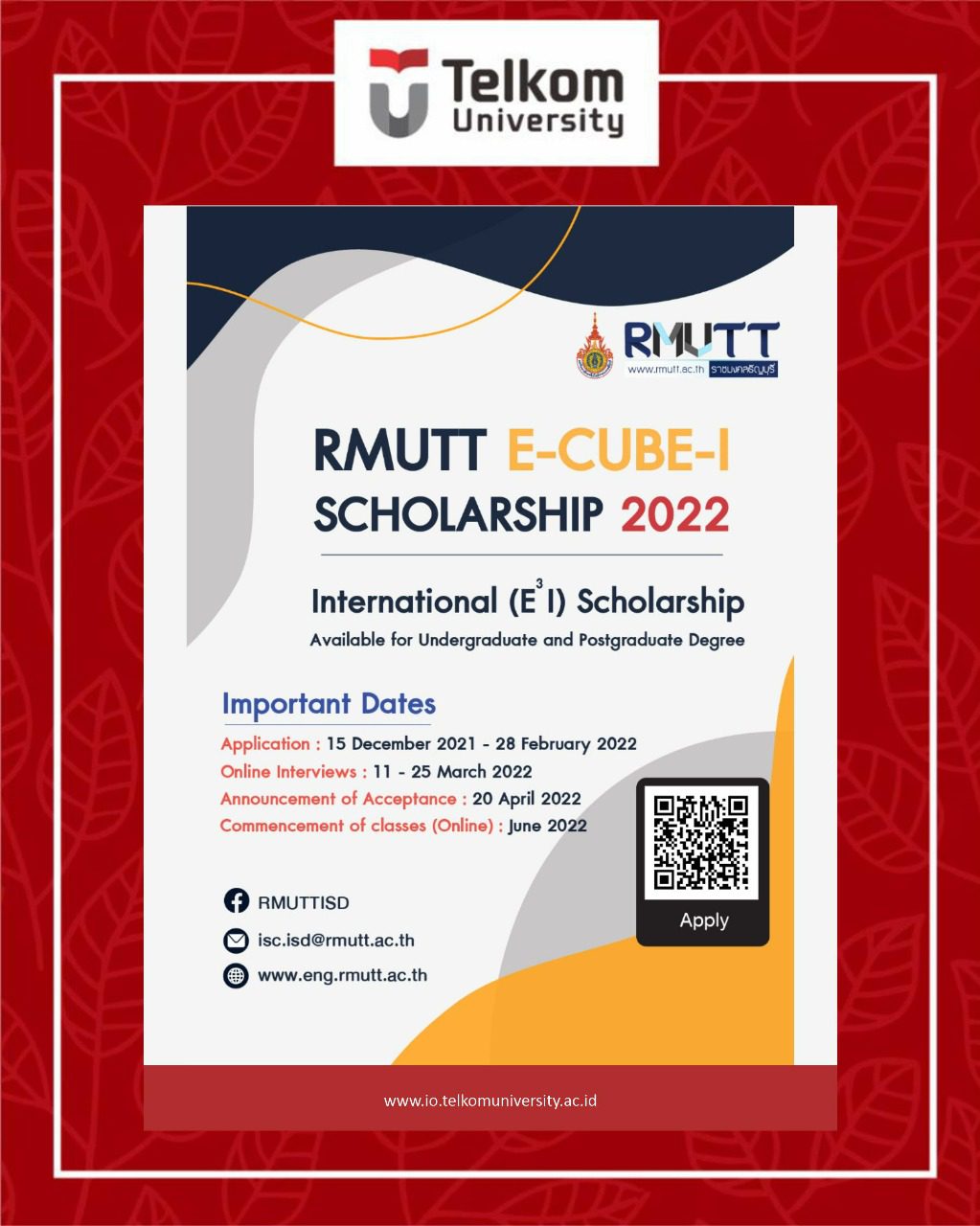 RMUTT E-CUBE-I Scholarship 2022 RMUTT E-CUBE-I Scholarship 2022